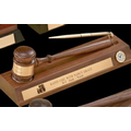 American Walnut Standard Gavel W/ Clock & Pen on Desk Stand